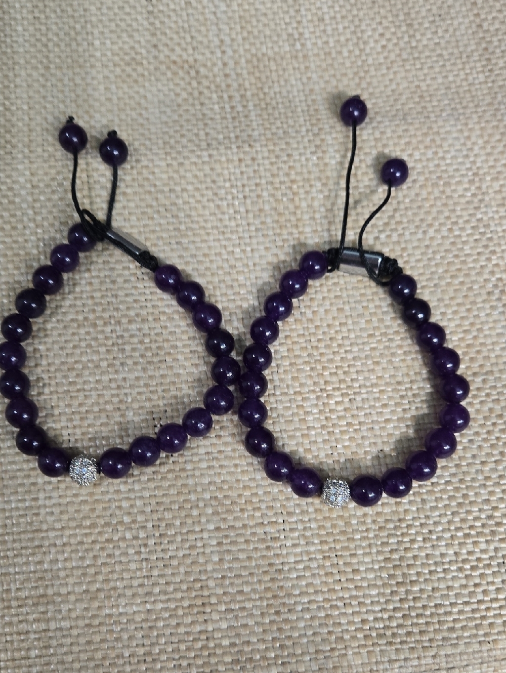 Adjustable Purple Beaded Bracelet Set with Sparkling Accent